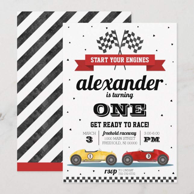 Race Car Birthday Einladung (Vorne/Hinten)