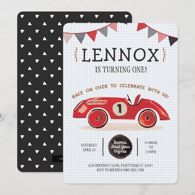 Race Car Birthday Einladung (Vorne/Hinten)