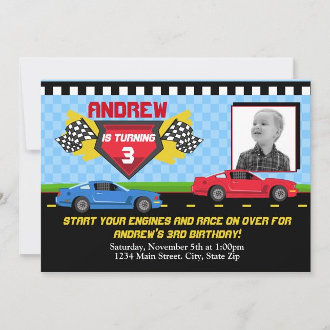 Race Car Birthday Einladung 12x18 Card (Vorderseite)