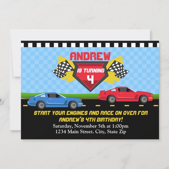Race Car Birthday Einladung 12x18 Card Einladungen (Vorderseite)