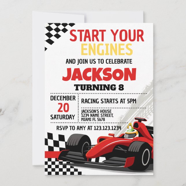 Race Car Birthday Einladung für Jungen (Vorderseite)