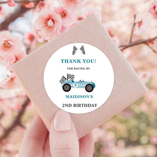 Race Car Birthday Party Classic Round Aufkleber (Von Creator hochgeladen)