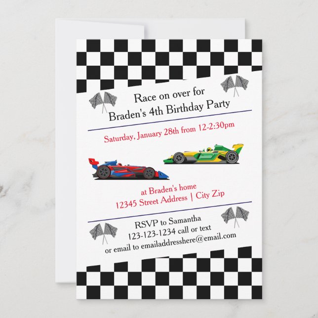 Race Car Birthday Party - Einladung (Vorderseite)