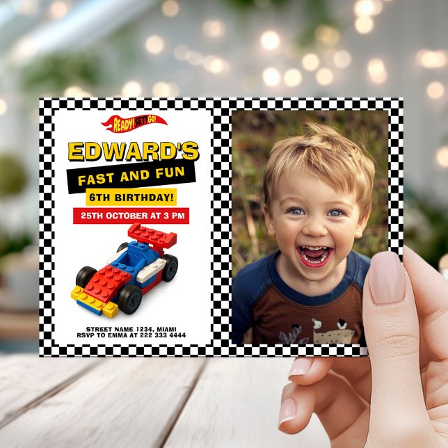 Race Car Birthday Party Photo  Einladung (Von Creator hochgeladen)