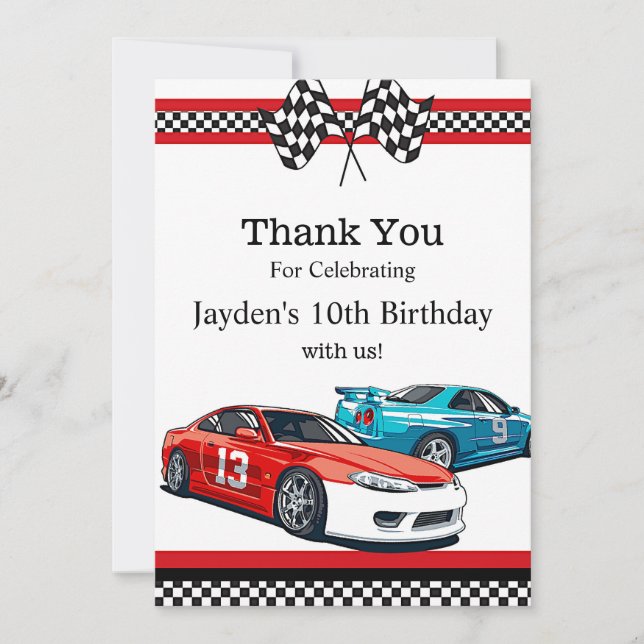 Race Car Birthday, vielen Dank Save The Date (Vorderseite)