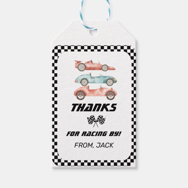 Race Car Birthday, Vintage car, Danke Geschenkanhänger (Vorderseite)