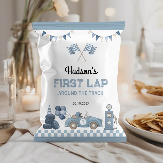Race Car Blue Boy Birthday Chip Bag Wrapper Flyer (Von Creator hochgeladen)