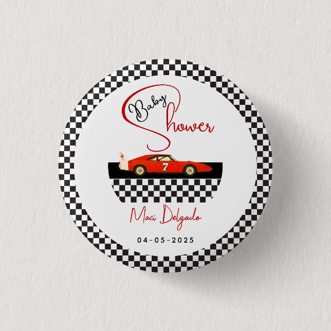 Race Car Boy Baby Shower | Little Racer Party Button (Vorderseite)