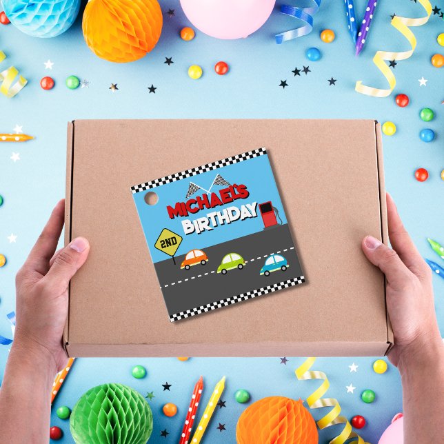 Race Car Boy Geburtstagsparty Geschenkanhänger (Von Creator hochgeladen)