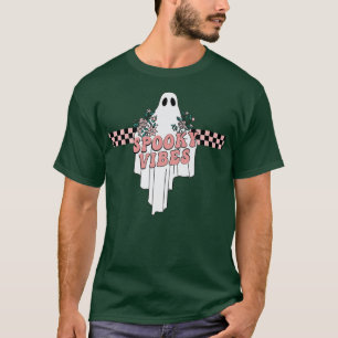 Race Car Checkered Creepy Vibes Retro Ghost Racing T-Shirt