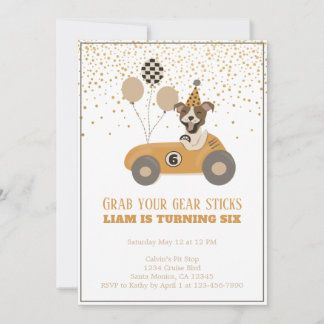 Race Car Dog Boys Sechste Geburtstagsparty Einladung
