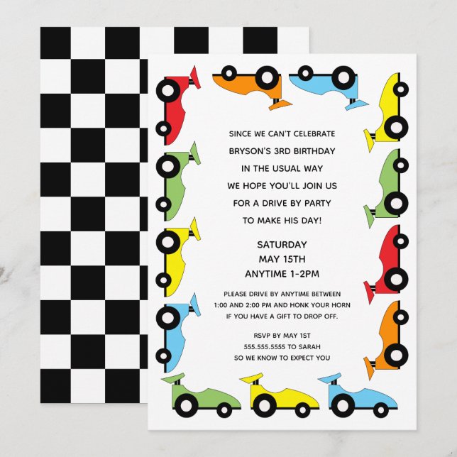 Race Car Drive by Birthday Party Einladung (Vorne/Hinten)