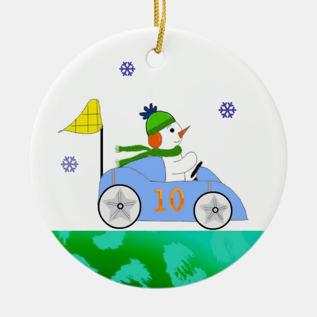 Race Car Driver Snowman Keramik Ornament (Vorne)