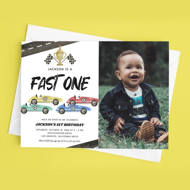 Race Car First Birthday Photo Invitation (Créateur téléchargé)