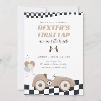 Race Car First Lap Around the Track 1st Birthday Einladung
