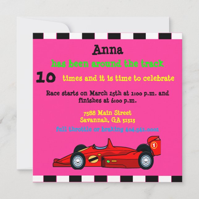 Race Car Geburtstagskündigung Einladung (Vorderseite)