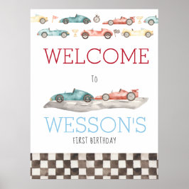 Race Car Geburtstagsparty Begrüßungszeichen, Renne Poster