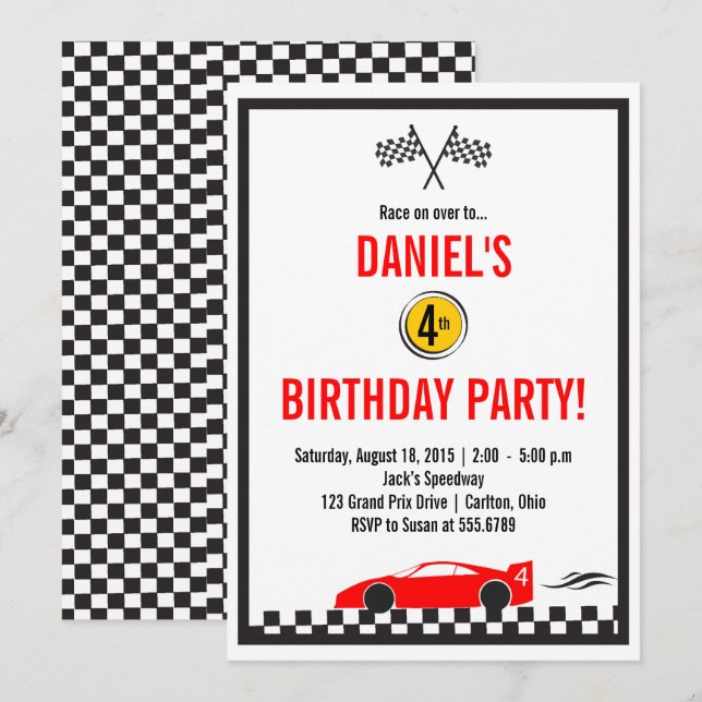 Race Car Geburtstagsparty Einladung (Vorne/Hinten)