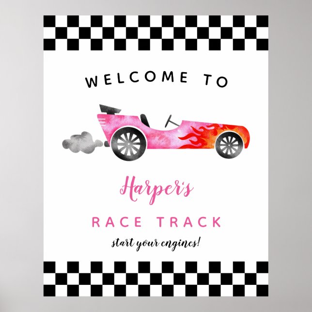 Race Car Girl Birthday Party Affiche de bienvenue (Devant)