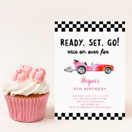 Race Car Girl Ready Set Go Birthday Party Einladung