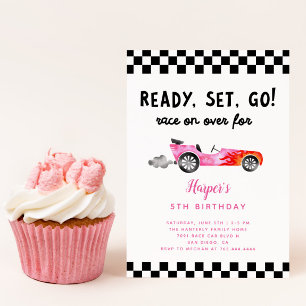 Race Car Girl Ready Set Go Birthday Party Einladung