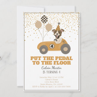 Race Car Hunde Boys Vierte Geburtstagsparty Einladung