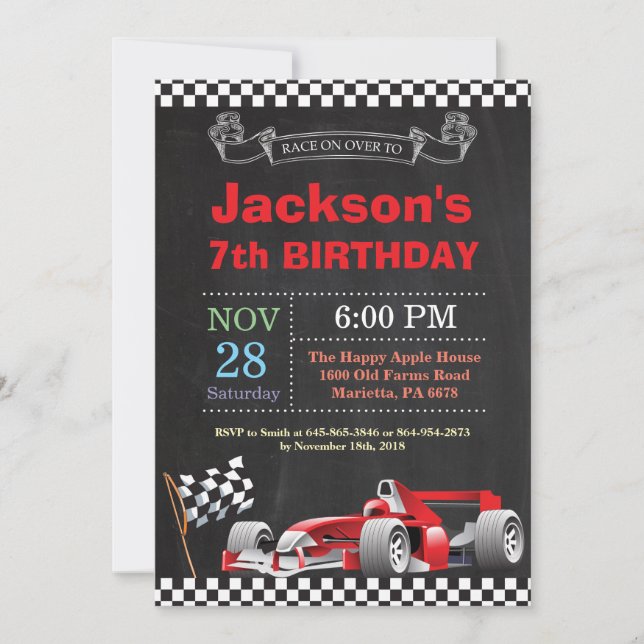 Race Car Invitation Anniversaire. Soirée d'anniver (Devant)