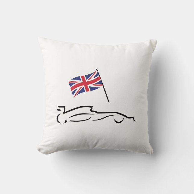 Race Car Line Zeichnend mit britischer Flagge Kissen (Vorderseite)