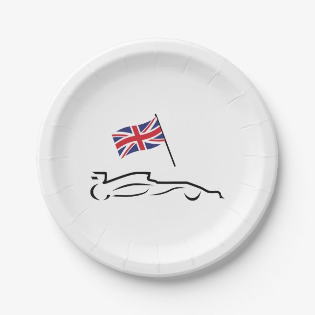 Race Car Line Zeichnend mit britischer Flagge Pappteller (Vorderseite)