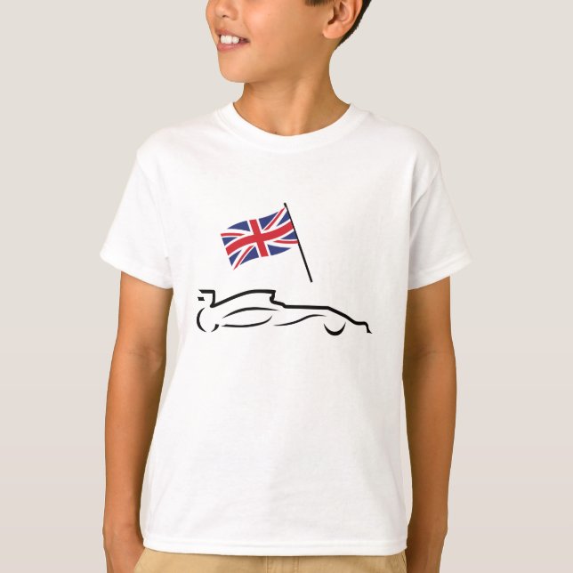 Race Car Line Zeichnend mit britischer Flagge T-Shirt (Vorderseite)
