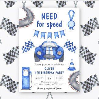 Race Car Neuling für Speed 4. Geburtstag Party Einladung