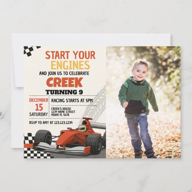 Race Car Party Anniversaire Invitation avec photo (Devant)