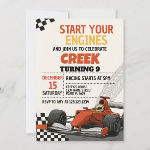 Race Car Party Geburtstag Einladung