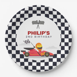Race Car Race Birthday Party Checked Pappteller