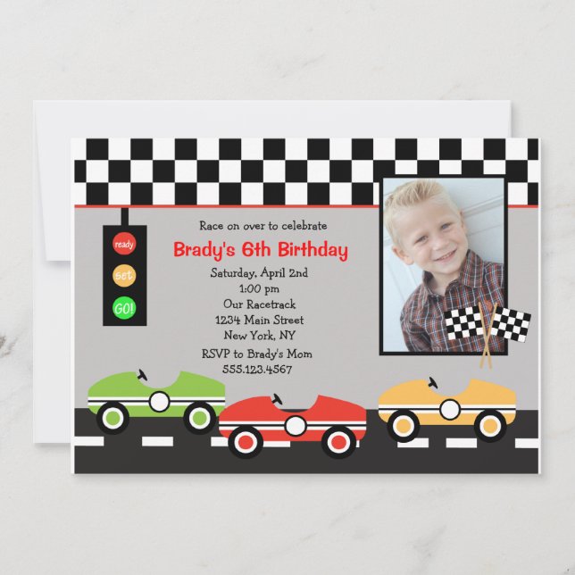 Race Car Racecar Brithday Boys Einladung zum Gebur (Vorderseite)