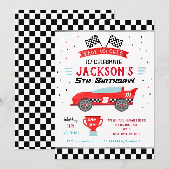 Race Car Racer Geburtstagsparty Einladungen (Vorne/Hinten)