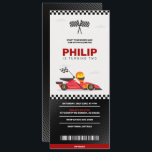 Race Car Racing Boy Birthday Party Ticket Einladung<br><div class="desc">Race Car Racing Boy Geburtstagsparty Einladung. Phantastische Einladung für die Geburtstagsparty Ihres Kindes Racing! Einfach auf Zuhause anpassen. Karo in der Race Car Birthday Collection für weitere passende Artikel. Personalisieren Sie Ihre Arbeit noch heute!</div>