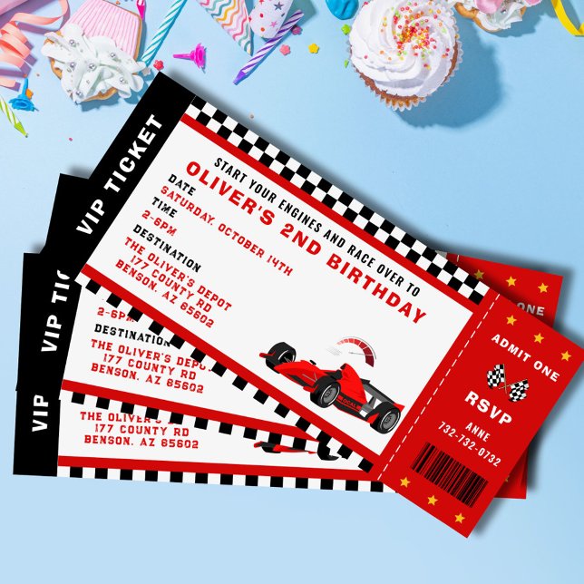 Race Car Racing Boy Birthday Party Ticket Einladung (race car birthday invitation for him)