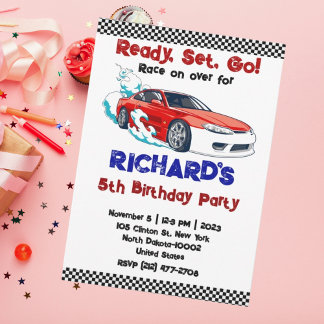Race Car Racing Kindermädchen Einladung zum Geburt