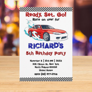 Race Car Racing Kindermädchen Einladung zum Geburt