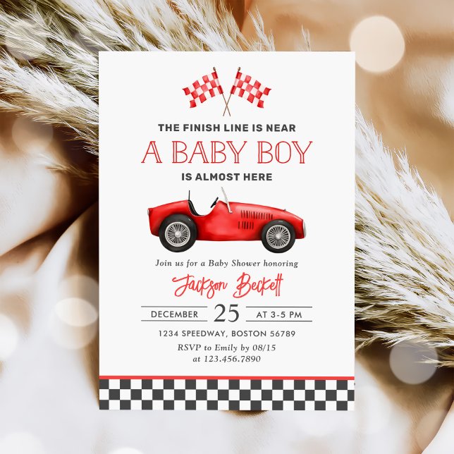 Race Car Red Racing Boy Baby Dusche Einladung (Von Creator hochgeladen)