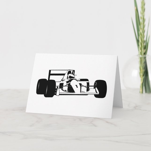 Race Car Silhouette schwarz-weiß Karte (Vorderseite)