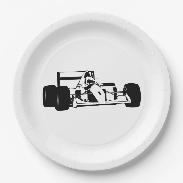 Race Car Silhouette schwarz-weiß Pappteller (Vorderseite)