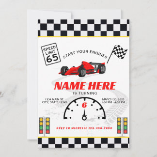 Race Car Speedway Checkered Birthday Einladung