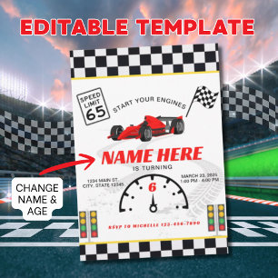 Race Car Speedway Checkered Birthday Einladung