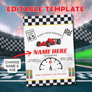 Race Car Speedway Checkered Birthday Einladung