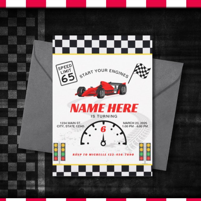 Race Car Speedway Checkered Birthday Einladung (Von Creator hochgeladen)