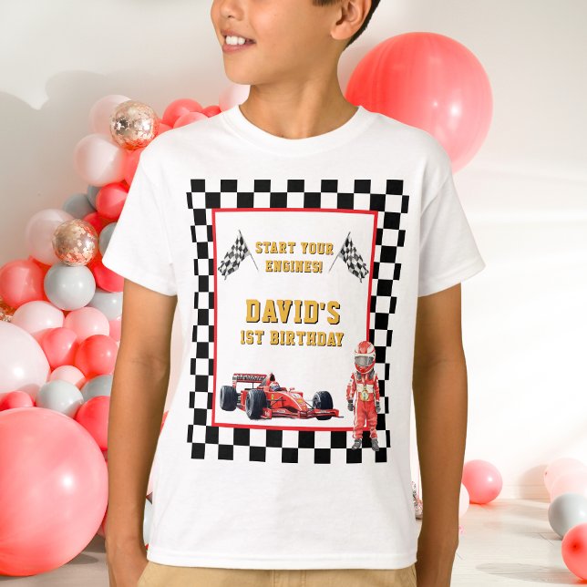 Race Car Start Your Engines 1st Birthday T-Shirt (Von Creator hochgeladen)