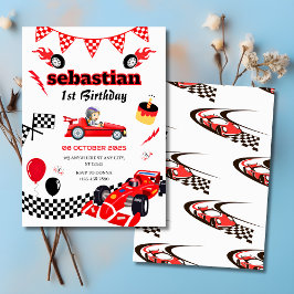 Race Car Thema 1. Geburtstag Party Einladung