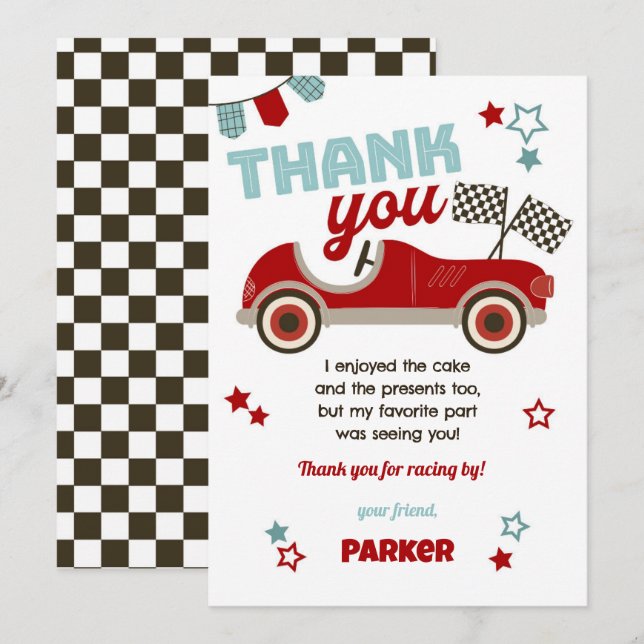 Race Car Thema Dankeschön Karte (Vorne/Hinten)